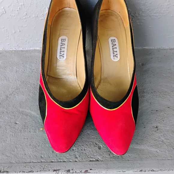 Bally Women's Vibrant Red and Classic Black Heels - Picture 1 of 5